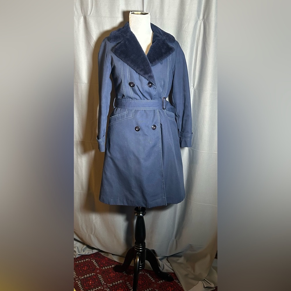 Vintage Davis of London Navy Blue Women's Trench Coat - Picture 2 of 6